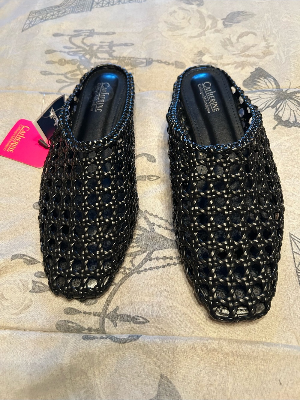 Catherine Malandrino Black Woven Slip-On Mules